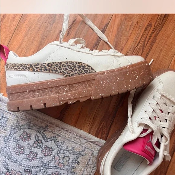 Puma Cream and Leopard Sneakers with Pink Accent - Picture 2 of 5